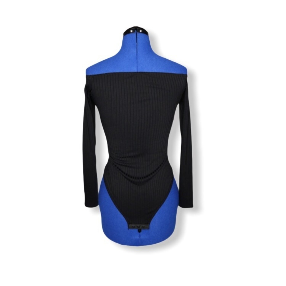 Black Ribbed Off Shoulder Bodysuit From PLT - Picture 2 of 7
